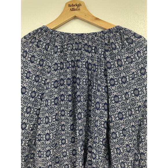 Anthropologie Lucy & Laurel Blue Boho Puff Sleeve Blouse SZ 2X Patterned EUC - Picture 8 of 12